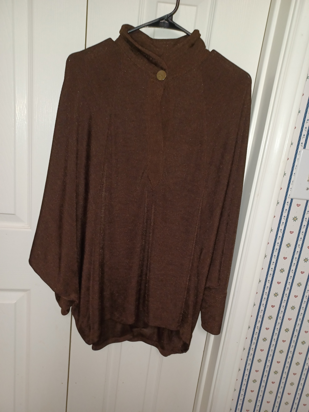 Zara Basic Women's Brown Button-Neck Poncho Sweater